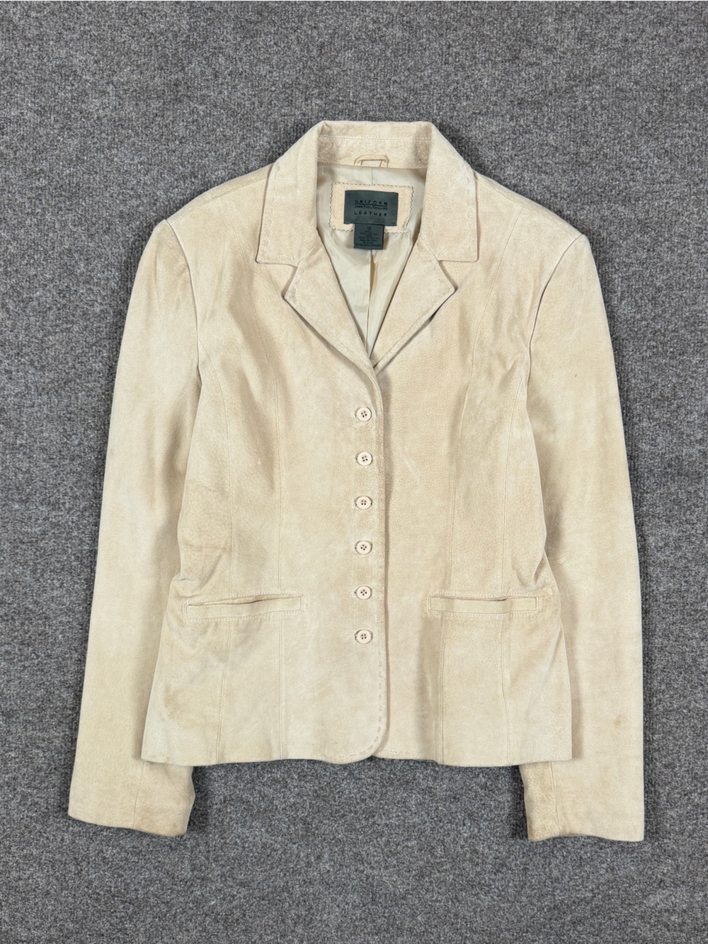 Vintage Tan Suede Leather Button Front Short Blazer Jacket Women’s 12 Large Y2K
